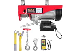 VEVOR Polipasto Eléctrico Carga de Elevación de 1000 kg Polipasto 1600W con Mando a Distancia Inalámbrico 10m/min Altura de Elevación 12m Cable Único Motor para Garajes Almacenes Plantas