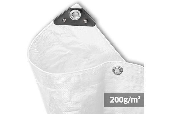 NOOR Bâche de Couverture Super - 200g/m² - 3x7 m - Blanc - Bâche Tout Usage pour Protection Contre Les intempéries - Idéale pour Le Jardin - stabilisée UV, enduite des Deux côtés, imperméable