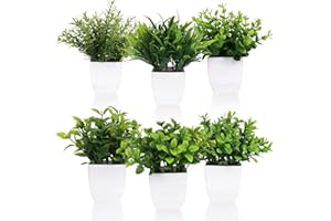 crayfomo 6 Pack Artificial Plants in Pots Small Fake Plant Flowerpot, Faux Plants Indoor with Plastic Pot for Home Office Desk Table Decoration