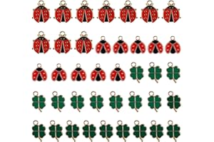 RNHDLY Lot de 40 pendentifs en forme de trèfle à quatre feuilles - En forme de trèfle à quatre feuilles - En émail rouge - Pour collier, porte-clés, bracelet, porte-bonheur, alliage d'aluminium