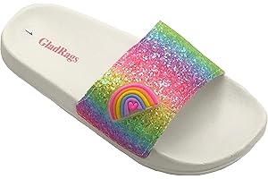 GladRags Mädchen Regenbogen-Glitzer-Pool-Slider, Flip-Flops, Kinder-Strandsandalen, Größe 26-34 EU