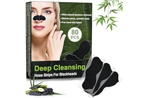‎HOLILO 80 Stück Mitesserentferner Stripes, Natürliche Bambuskohle Mitesser Strips, Nose Strips Blackhead, Zum Entfernen von Mitessern und Zum Freimachen verstopfter Poren
