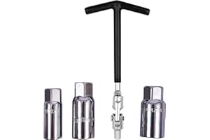 LILMACC 4PC T BAR Spark Plug Wrench Set Heavy Duty Chrome Spark Plug Removal 16mm 18mm & 21mm Tool Wrench Non-Slip Grip T-Handle T-Bar Flexible Spanner Socket 4-17