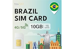 travSIM SIM Brasile | 10 GB di dati mobili con velocità 4G/5G | Connessione internet affidabile per Google, Facebook, WhatsApp e altro ancora | Il piano SIM Brasile è valido per 15 giorni
