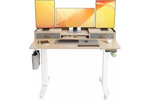 ‎CLAIKS Claiks Schreibtisch Höhenverstellbar Elektrisch, Höhenverstellbarer Schreibtisch 120x60 cm mit Schubladen und Monitorständer, Standing Height Adjustable Desk, Beige