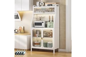 YOIZO Alacena de Cocina 76x36x162cm Armarios de Cocina con Puertas y Estantes, 5 Niveles Estanteria Cocina Muebles de Cocina 4 Patas Ajustables y Rueda (Blanca,76cm)