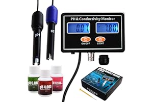 DANOPLUS pH/EC Leitfähigkeit Meter mit ATC Wasser Qualität Prüfer 0.0-14.0pH / 0~19.99ms/cm Aquarium, Hydroponik Werkzeug