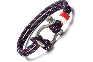 HALUKAKAH SAIL ● Męska nylonowa bransoletka sznurkowa wielowarstwowa niebieska mieszanka biała/czerwona ręcznie robione srebrne zapięcie śrubowe 21 cm z bezpłatnym pudełkiem prezentowym