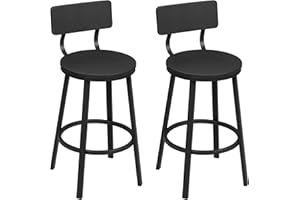 WOLTU Tabourets de Bar Lot de 2, Chaise Haute Cuisine, avec Repose-Pieds et Dossier, en Métal, Noir, BH431sz-2