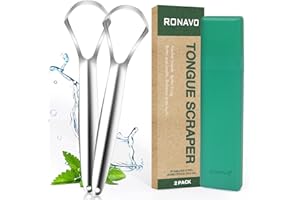 RONAVO Tongue Scraper for Adults, 2 Pack Tongue Scrapers for Oral Hygiene and Fresh Breath, Stainless Steel Tongue Cleaner with Case, Dentist Approved, Easy to Use and Clean