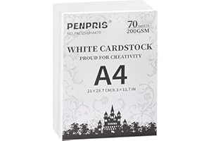 PENPRIS Papier Cartonné Blanc A4 - 70 Feuilles 200 g/m²/75 lb, Épais Recto Verso pour Imprimante, Fabrication de Cartes, Bricolage, Scrapbooking PAC05WHA470