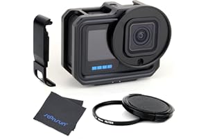 SOONSUN Coque de Protection en métal pour GoPro Hero 12/11/10/9 Noir, Cadre de Porte arrière, Cage vidéo connectable avec Filtre UV 52 mm + Porte latérale pour GoPro Hero 12 11 10 9 Noir