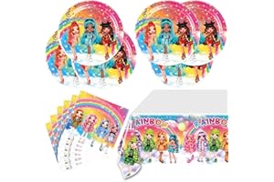 FLYSCLEAN 41pc Rainbow High Dolls Birthday Party Supplies ,20 Plates + 20 Napkin + 1Tablecloth Rainbow High Dolls Party Decorations Supplies