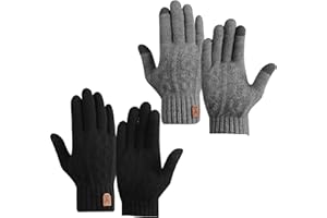 DOINEUFL Lot de 2 paires de gants d'hiver, pour écran tactile, pour homme et femme, en laine d'alpaga, gants thermiques tricotés pour l'extérieur, la course, le cyclisme, cadeau quotidien