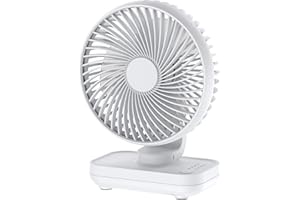 Joneytech de Table Silencieux USB 4000mAh - 4 Vitesses, Inclinaison 90° - Ventilateur Portable & Compact pour Bureau, Maison et Pique-Niques - Très Silencieux & Manœuvrable