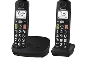 Panasonic KX-TGU112EXB Téléphone Numérique sans Fil sans Répondeur, Unité de Base et 2 Combinés, Écran LCD, Grosses Touches, Appel Favori, Compatible avec Les Appareils Auditifs, Noir