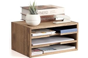 KIRIGEN Organizer na dokumenty na biurko, stojak na 3 przegródki, pudełko do przechowywania, organizer na dokumenty, kolor ciemnobrązowy