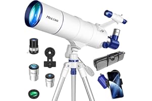 MEEZAA Teleskop, Teleskop Astronomie Profi für Erwachsene, 90mm Öffnung 550mm Astronomisches Refraktor Teleskope für Kinder & Anfänger, Tragbares Reiseteleskop mit Stativ, Mondfilter & Tragetasche