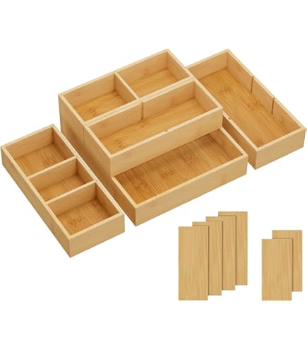 SpaceAid Divisori Per Cassetti In Bambù – Confezione Da 4, Altezza 11,8 Cm, Regolabili Da 31,8 A 43,2 Cm, Con 30 Adesivi Etichetta, Organizer Espandibile Per Abiti E Biancheria - 5