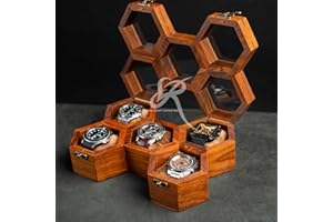 Royal Craft Expertise Handmade Superior Indian Rosewood Honeycomb Five slot Mens Watch Display Case Box for Men | Handmade Adjustable Cushions for Every Size | Made for Special Peoples and Events