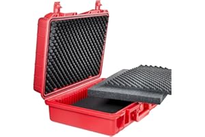 Mantona Outdoor Schutzkoffer L - Wasserdicht, Stoßfest und Stapelbar für Wertvolles Equipment, Inkl. Zuschneidbare Schaumstoffeinlagen und Luftausgleichsventil, rot
