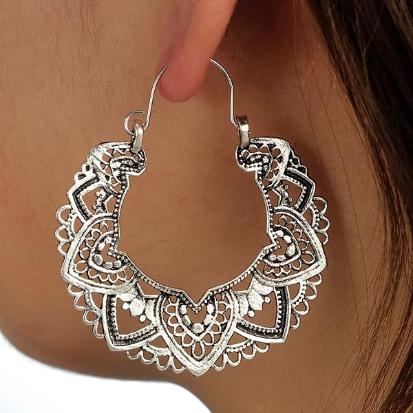 Boho – Orecchini A Cerchio Spirale Vintage, Oro, Con Motivo Mandala E Ingranaggi, In Lega, Per Donne E Ragazze, Regalo