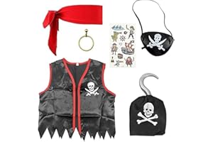 FARTONI Disfraz Pirata Niño O Disfraz Pirata Niña. Accesorios Pañuelo Pirata + Garfio + Parche Pirata+ Chaleco Pirata+ Pendiente + Tatuajes. Disfraz Niño Carnaval, Navidad, Halloween O Cumpleaños.