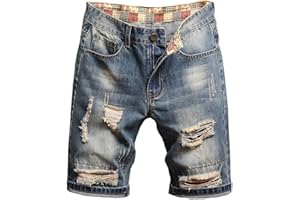 Tomwell Short en Jean Homme Pantalon Court Denim Casual Jean Déchiré Shorts Bermuda d’Eté Coupe Slim Pantalon Court Musculation Outdoor Pants avec Poches