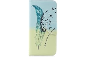 Thoankj Motorola Moto E13 Case Shockproof Slim PU Leather Flip Pouch Wallet Phone Silicone Cover with Magnetic Stand Card Holder Slot Protective Smartphone Cases for Motorola E13 Feather Birds