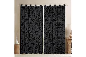 Homewish Verdunkelungsvorhänge für Erwachsene, grau-schwarz, Damast, Antik-viktorianischer Barock-Vorhang und Vorhänge, 117 cm B x 137 cm, Gothic-Vintage-Blumenmuster, Fensterbehandlungen für
