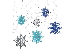 LANMOK 3D Schneeflocken Eiskönigin Party Schneeflockendeko Spiralen Anhänger Deko für Kinder Geburtstag Weihnachten Blau（24tlg）