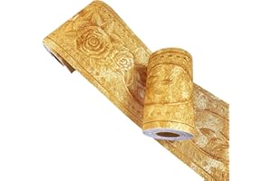 Mesoar Elegant 3D Gold Floral Wallpaper Border Wall Peel Stick Molding Border Home Ceiling Sticker for Bathroom Living Room Kitchen Wall 10cm by 16.4ft