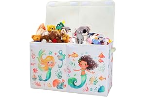 DECALSWEET Aufbewahrungsbox mit Deckel für Kinder, Große Zusammenklappbare Oxford-Spielzeugkiste mit Griff für Mädchen, Wasserdicht Robust Spielzeug Aufbewahrung im Kinderzimmer, 65×30×40 cm (Meerjungfrau)