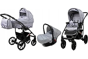 BabyLux® Bambini Passeggino Completo Set 3 in 1 - Largo - incl. Navicella, Canna, Seggiolino Auto - Carrozzina Neonati Sistema Combinato - con Borsa fasciatoio, Copertura antipioggia ecc.
