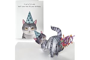 GoDoggy UK's Funny Happy Birthday Cat card for women and men - The Purrfect 3D Pop up humorous gift for cat lovers - Hand made greeting cards - We love cats too