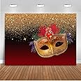 Mehofoto Black Gold and Burgundy Masquerade Theme Party Backdrop 7x5ft Vinyl Red Mask Mardi Gras Mask Photo Backdrops Dancing Party Masquerade Birthday Photography Background