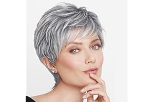 Becus Peruque Femme Natural Layer Straight Fluffy Synthetic Perruque Naturelle Courte Gris perruques pour femmes (Ombre Sliver Grey)