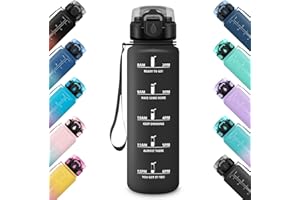 HoneyHolly Gourde 1L, Étanche & Réutilisable, Gourde Sport, Anti-fuite Bouteille, Motivation avec Filtre, Gourdes, Bouteille d'eau, pour Gym, Enfant, Adulte, École, Bureau, Yoga, Camping