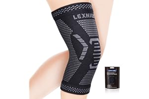 Lexniush Knee Support for Men/Women, Best Knee Brace for Arthritis, Joint Pain, Ligament Injury, Meniscus Tear, ACL, MCL, Tendonitis, Knee Compression Sleeve for Running, Sports(Black, L)