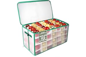 Pelle & Sol Christmas Bauble Storage Box with Dividers for 112 Ornaments, Decoration Storage with Zipped Lid, Handles, Sturdy Design - Perfect Storage Box for Christmas Decorations - Green