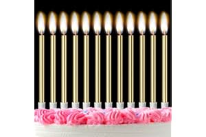 LFBEST Gold Birthday Candles for Cakes,12 Pieces Metallic Glitter Cake Candles Tall Birthday Cake Candles with Holder for Birthday Wedding Party Decoration (Gold)