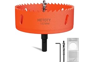 METOTY 102mm Bi-Metal Hole Saw,Universal HSS M42 Hole Saws,with Triangular Shaft Adapter and Centring Drill, One Free Dust Bag for Aluminum, Metals, Plastics, Acrylic Glass, Wood, Gypsum board