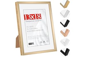 HIMEETIME® 1x Marco de Fotos 13x18cm de Aluminio Cepillado Champán Dorado Metálico，Passepartout 10x15cm，Marco Mediano 13x18 para Fotos，para Montaje en Pared o Sobremesa