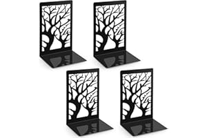 Anhow 2 Paia Fermalibri, Reggilibri in Metallo Reggi Libri Nero Ferma Libri per Libreria di Design a Forma di Albero per Casa, Ufficio, Biblioteca, Studenti Regalo - Nero (9.3x12x17.2 cm)