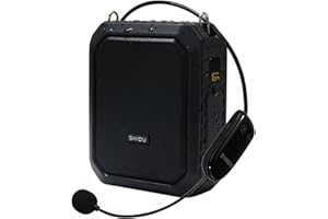 Amplificador de voz portátil SHIDU con auriculares con micrófono UHF, mini altavoz Bluetooth Pa, inalambrico amplificador voz profesional recargable 18W 2200 mAh para profesores, guía turístico, yoga