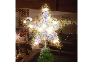 Glittrande Stjärna till Julgranskulle, Stor 25x30 cm, 20 Varmvita LED-lampor med Glittrande Garn, Dekoration till Julgranskul