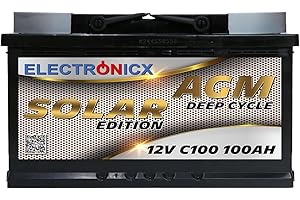 Batterie AGM Solaire Electronicx 12V 100Ah /100 ah Batterie à décharge Profonde sans Entretien, étanche, borne Positive à Droite – Batterie photovoltaïque 278×175×190mm,Stockage énergie Loisirs