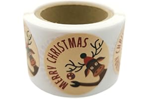 MD LABELS naklejki świątecznych na papierze KRAFT naklejki świąteczne na prezenty, okrągłe, etykiety samoprzylepne (RENIFER, FI 35) 200 sztuk