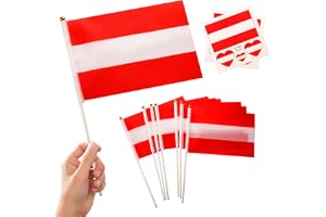 10 st liten österrikisk flagga på pinnar mini Österrike flagga, 2 st | Österrikiska handflaggor festdekorationer för den europeiska fotbollsnationerna 2026 nationaldagen parad firande