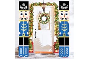 POPOYU Dziadek do orzechów baner Boże Narodzenie ganek znak dekoracja niebieskie drzwi baner figurki na zewnątrz, model żołnierza do orzechów baner, 'Merry Christmas' wiszący baner na ścianę, drzwi wejściowe ganek na zewnątrz dekoracja świąteczna